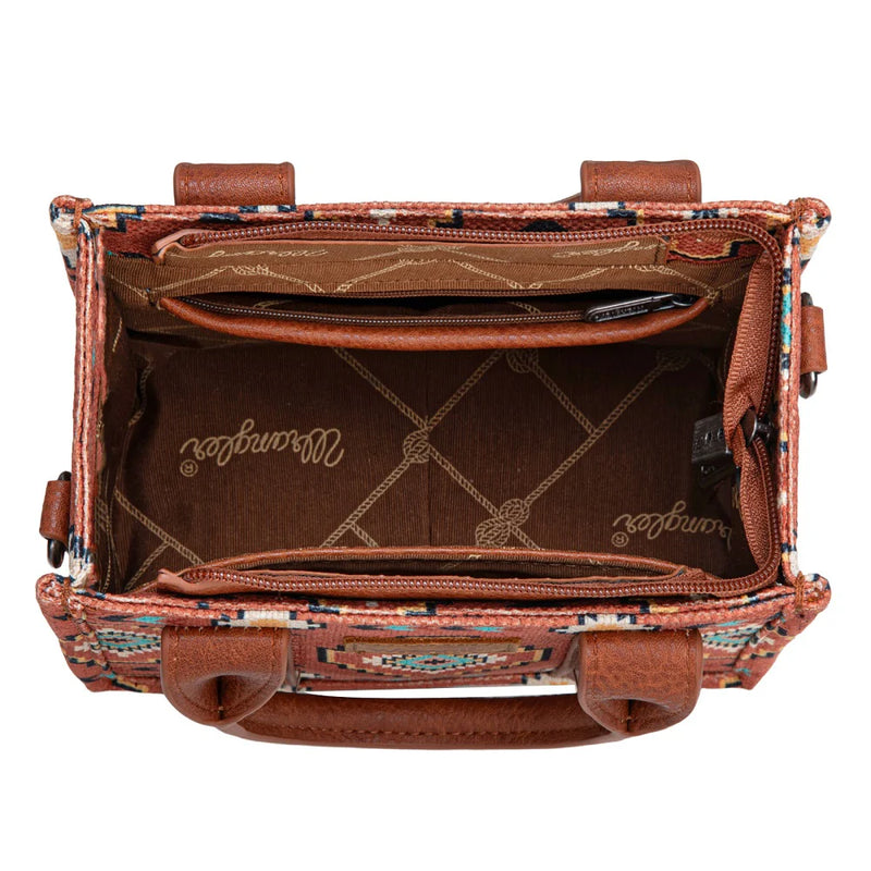 Load image into Gallery viewer, WG261-8866SBR - Wrangler Aztec Print Braided Detail Tote Bag - Brown

