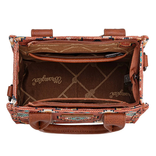WG261-8866SBR - Wrangler Aztec Print Braided Detail Tote Bag - Brown