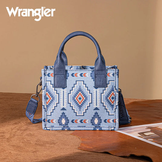 WG261-8866SJN - Wrangler Aztec Print Braided Detail Tote Bag - Jean