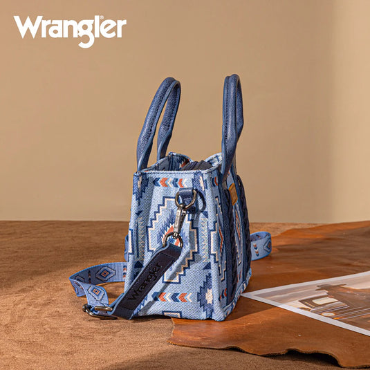 WG261-8866SJN - Wrangler Aztec Print Braided Detail Tote Bag - Jean