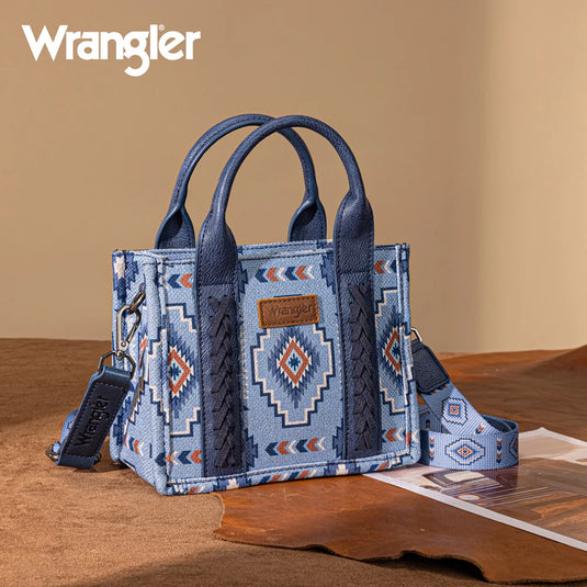 WG261-8866SJN - Wrangler Aztec Print Braided Detail Tote Bag - Jean