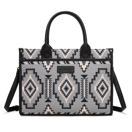 WG261G-8110BK - Wrangler Aztec Print Canvas Tote Bag - Black