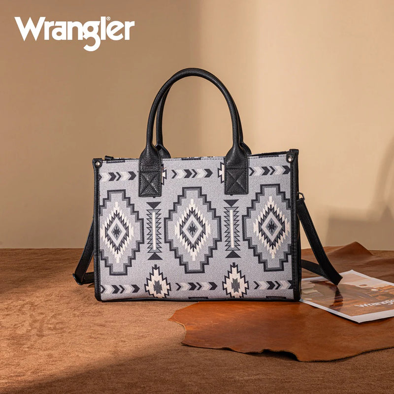 Load image into Gallery viewer, WG261G-8110BK - Wrangler Aztec Print Canvas Tote Bag - Black
