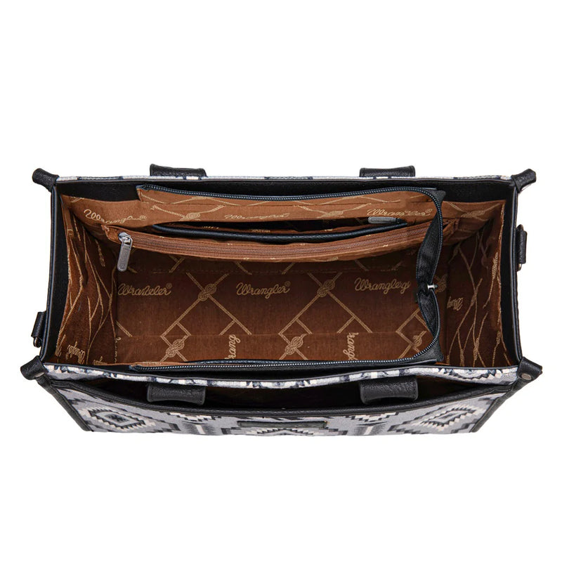 Load image into Gallery viewer, WG261G-8110BK - Wrangler Aztec Print Canvas Tote Bag - Black
