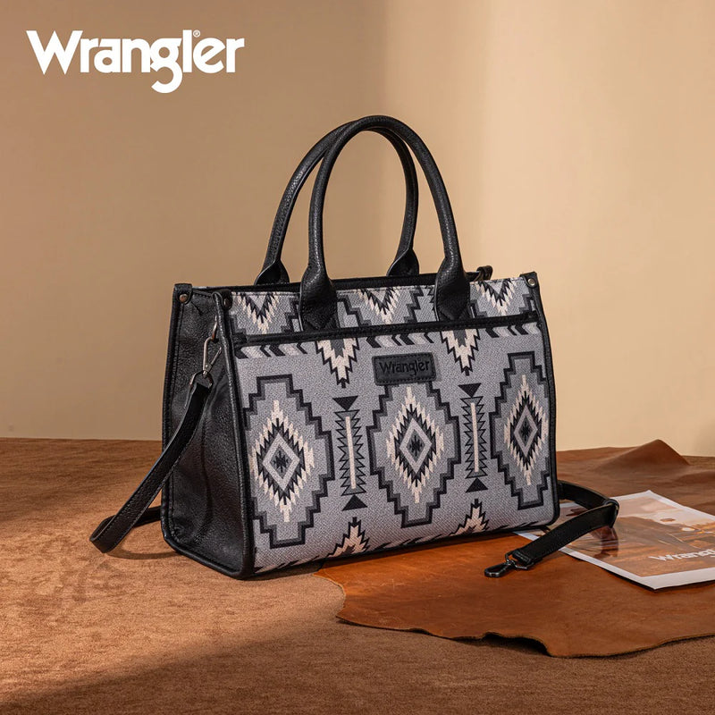 Load image into Gallery viewer, WG261G-8110BK - Wrangler Aztec Print Canvas Tote Bag - Black
