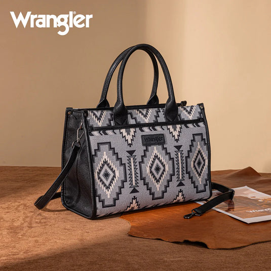 WG261G-8110BK - Wrangler Aztec Print Canvas Tote Bag - Black