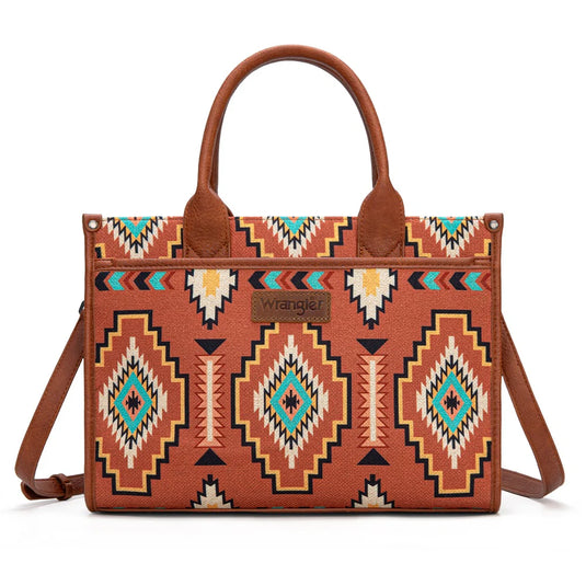 WG261G-8110BR - Wrangler Aztec Print Canvas Tote Bag - Brown