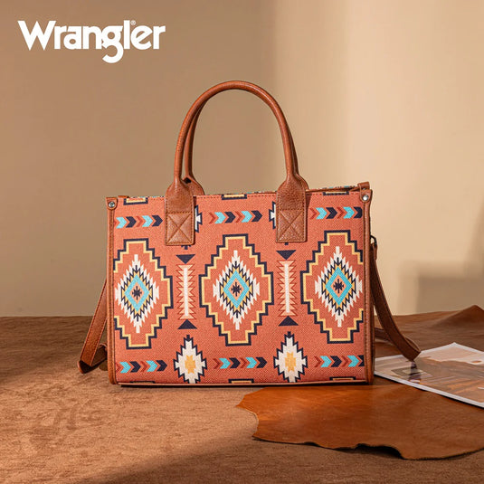 WG261G-8110BR - Wrangler Aztec Print Canvas Tote Bag - Brown