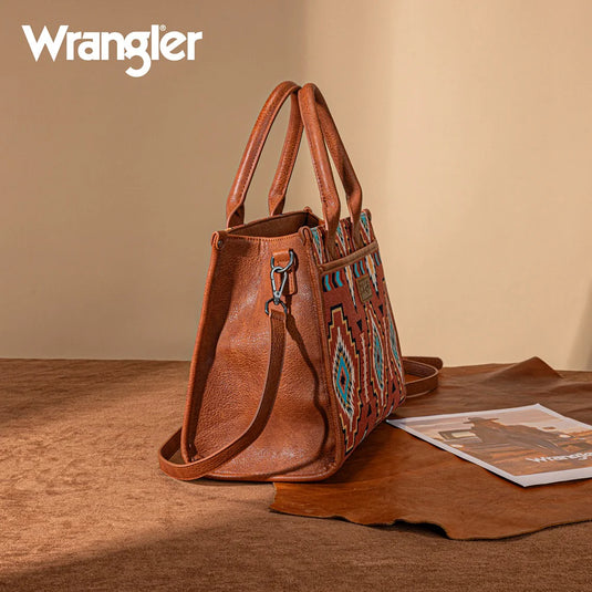 WG261G-8110BR - Wrangler Aztec Print Canvas Tote Bag - Brown