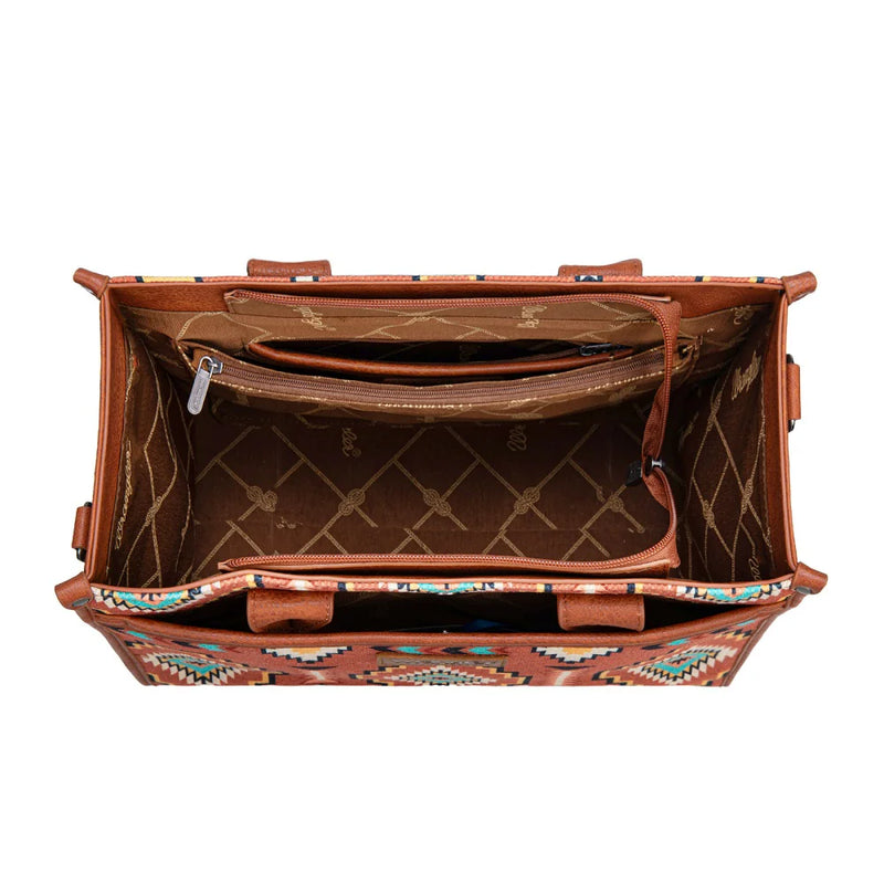 Load image into Gallery viewer, WG261G-8110BR - Wrangler Aztec Print Canvas Tote Bag - Brown
