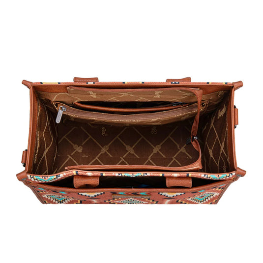 WG261G-8110BR - Wrangler Aztec Print Canvas Tote Bag - Brown