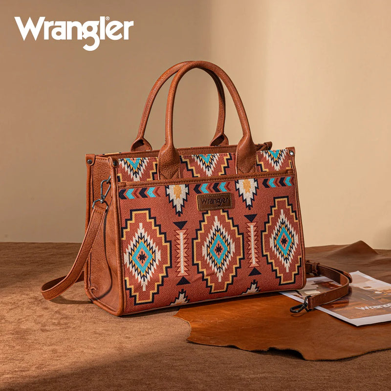 Load image into Gallery viewer, WG261G-8110BR - Wrangler Aztec Print Canvas Tote Bag - Brown
