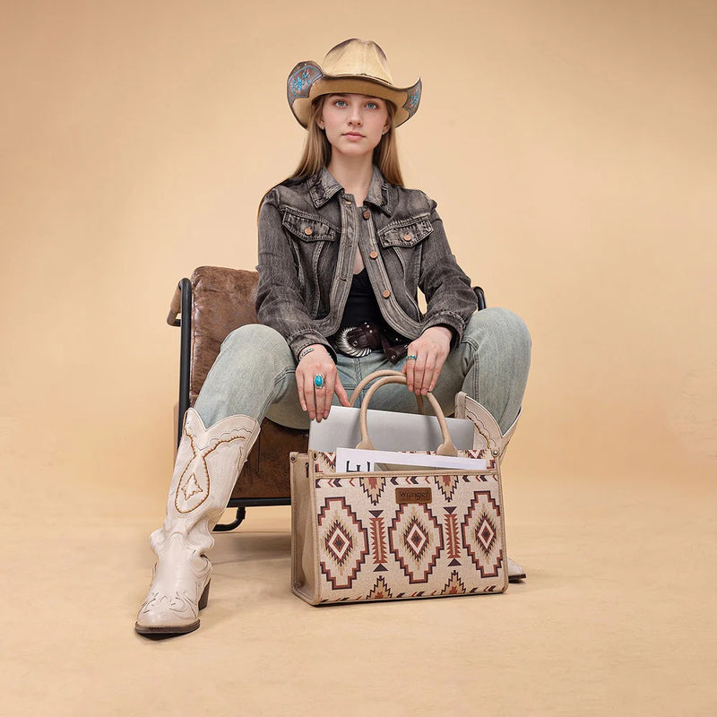 Load image into Gallery viewer, WG261G-8110TN - Wrangler Aztec Print Canvas Tote Bag - Tan
