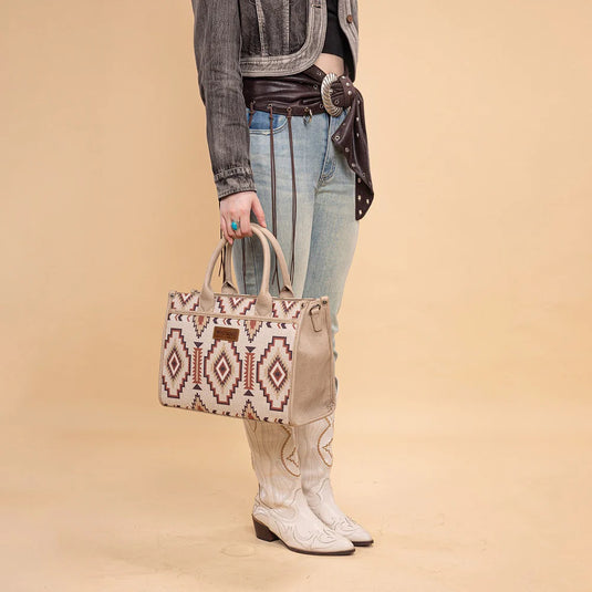 WG261G-8110TN - Wrangler Aztec Print Canvas Tote Bag - Tan
