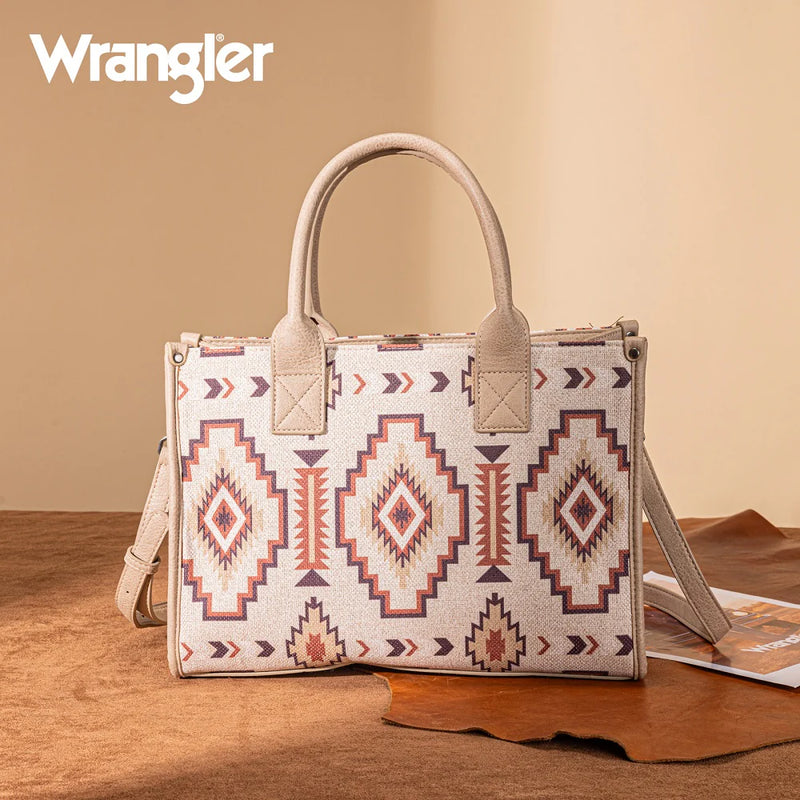 Load image into Gallery viewer, WG261G-8110TN - Wrangler Aztec Print Canvas Tote Bag - Tan

