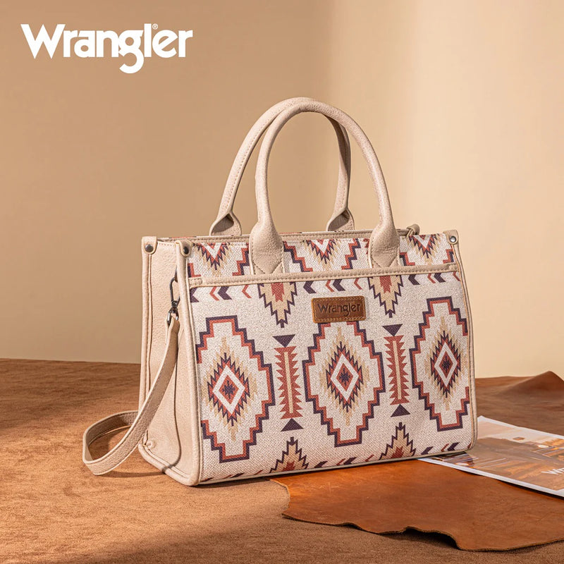 Load image into Gallery viewer, WG261G-8110TN - Wrangler Aztec Print Canvas Tote Bag - Tan

