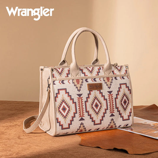WG261G-8110TN - Wrangler Aztec Print Canvas Tote Bag - Tan