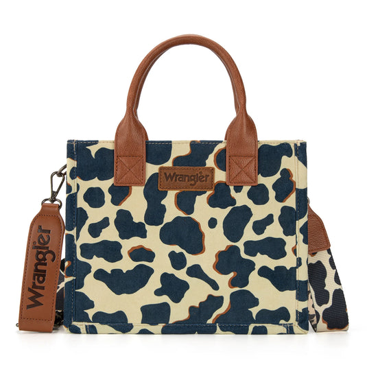 WG264-8120BR - Wrangler Cow Print Concealed Carry Tote/Crossbody - Brown