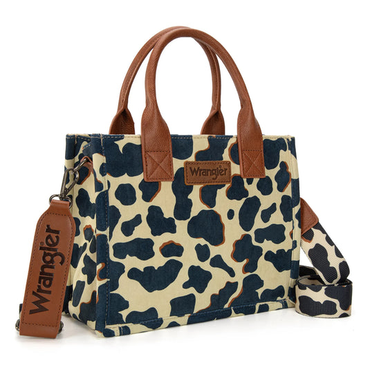 WG264-8120BR - Wrangler Cow Print Concealed Carry Tote/Crossbody - Brown