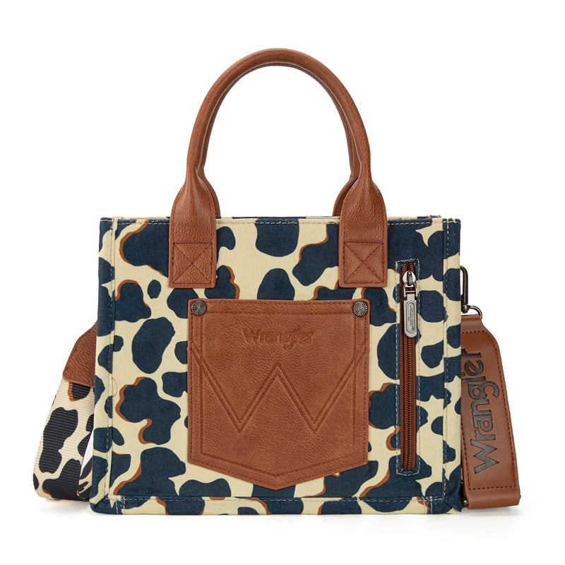 Load image into Gallery viewer, WG264-8120BR - Wrangler Cow Print Concealed Carry Tote/Crossbody - Brown
