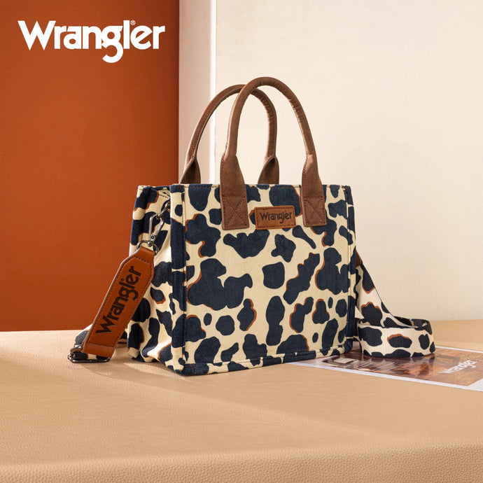 WG264-8120BR - Wrangler Cow Print Concealed Carry Tote/Crossbody - Brown