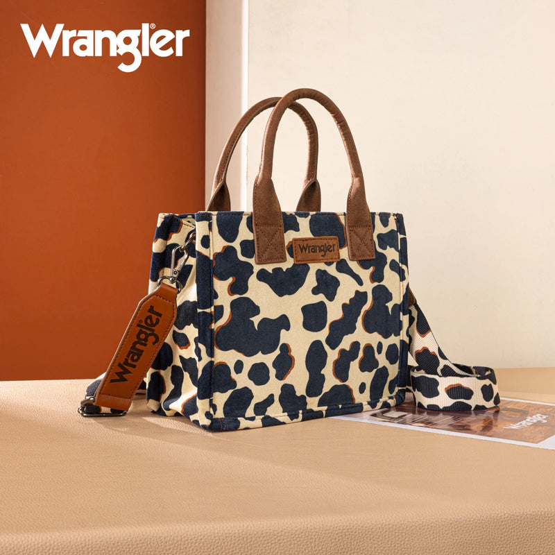 Load image into Gallery viewer, WG264-8120BR - Wrangler Cow Print Concealed Carry Tote/Crossbody - Brown
