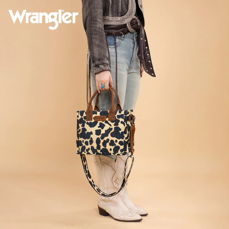 Load image into Gallery viewer, WG264-8120BR - Wrangler Cow Print Concealed Carry Tote/Crossbody - Brown

