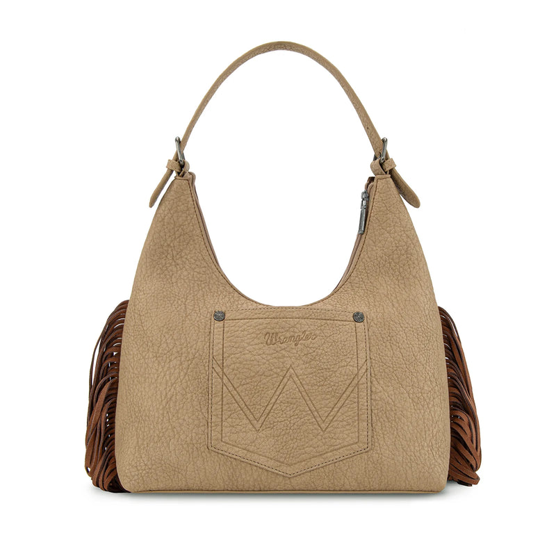 Load image into Gallery viewer, WG265-3027BR-TN - Wrangler Fringe Floral Tooled Hobo Bag - Brown/Tan
