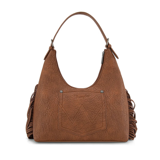 WG265-3027BR - Wrangler Fringe Floral Tooled Hobo Bag - Brown