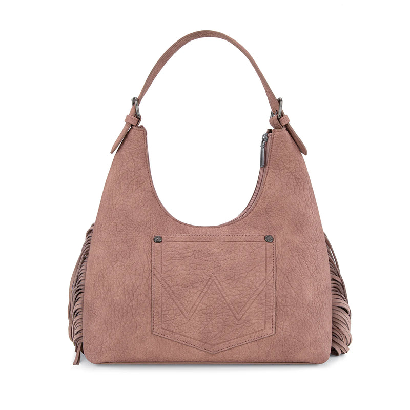 Load image into Gallery viewer, WG265-3027DPK - Wrangler Fringe Floral Tooled Hobo Bag - Dark Pink
