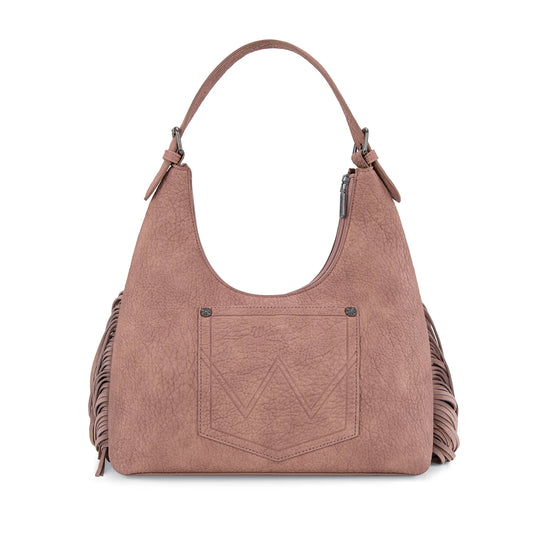 WG265-3027DPK - Wrangler Fringe Floral Tooled Hobo Bag - Dark Pink