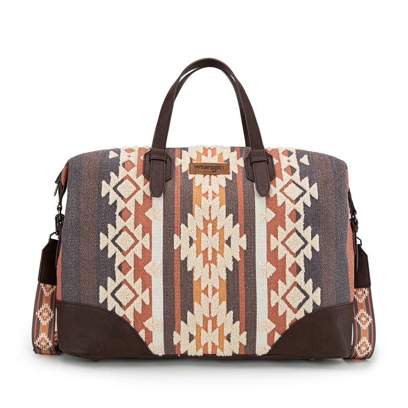 Load image into Gallery viewer, WG275-5110CF - Wrangler Sherpa Aztec Canvas Duffel Bag - Coffee
