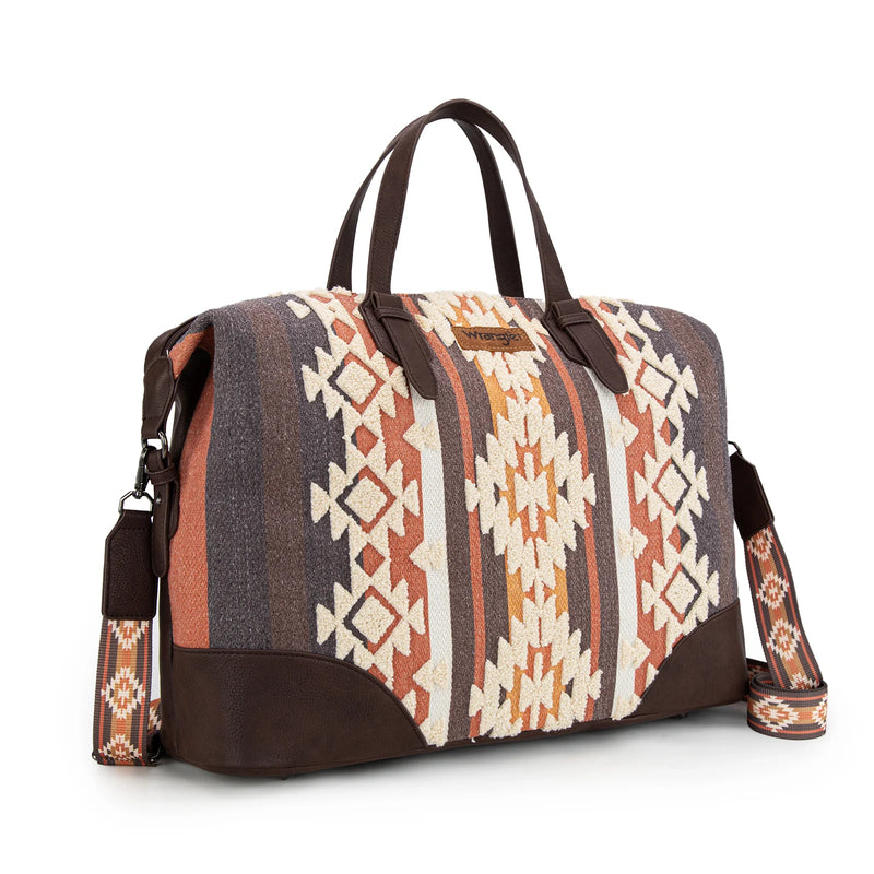 Load image into Gallery viewer, WG275-5110CF - Wrangler Sherpa Aztec Canvas Duffel Bag - Coffee
