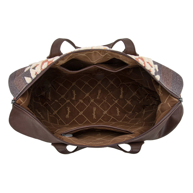 Load image into Gallery viewer, WG275-5110CF - Wrangler Sherpa Aztec Canvas Duffel Bag - Coffee
