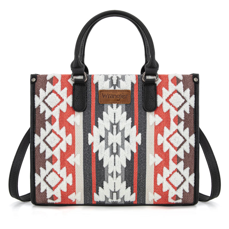 Load image into Gallery viewer, WG275-8120BK - Wrangler Sherpa Aztec Canvas Tote/Crossbody - Black
