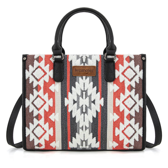 WG275-8120BK - Wrangler Sherpa Aztec Canvas Tote/Crossbody - Black