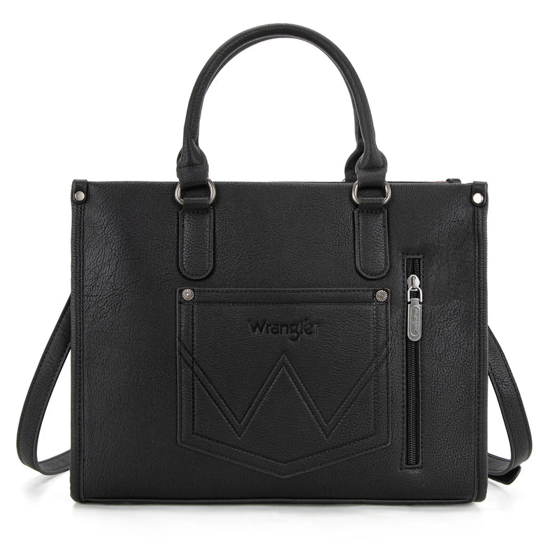 Load image into Gallery viewer, WG275-8120BK - Wrangler Sherpa Aztec Canvas Tote/Crossbody - Black
