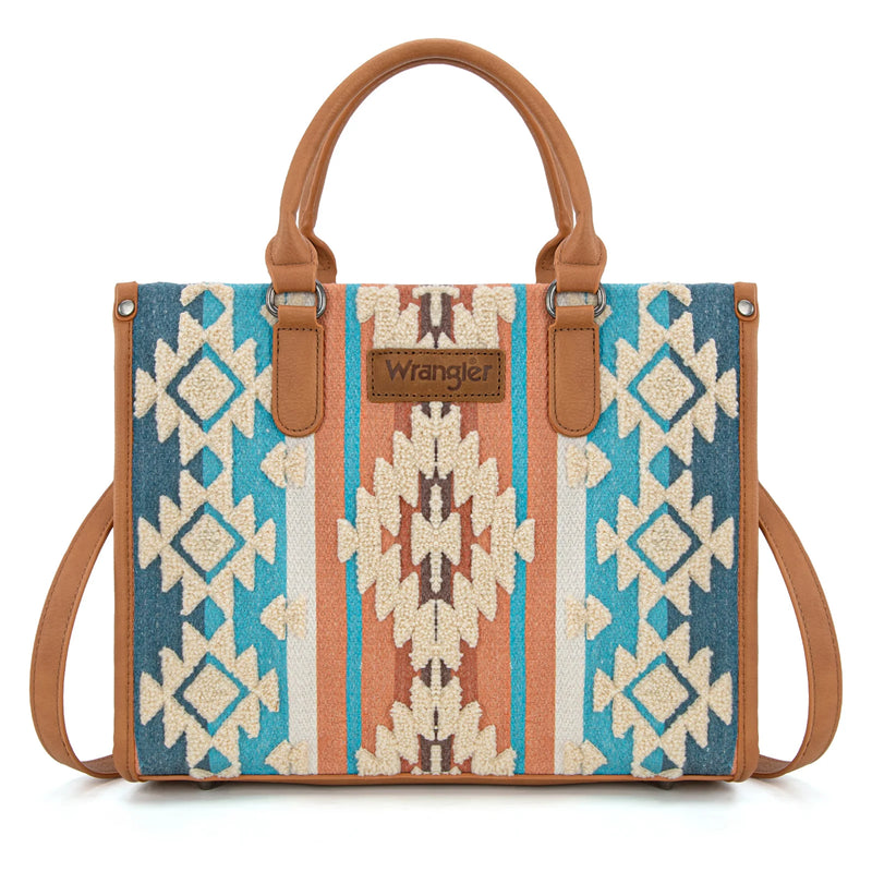 Load image into Gallery viewer, WG275-8120BR - Wrangler Sherpa Aztec Canvas Tote/Crossbody - Brown
