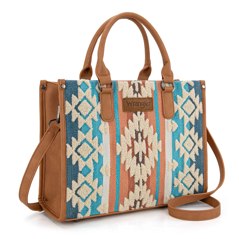 Load image into Gallery viewer, WG275-8120BR - Wrangler Sherpa Aztec Canvas Tote/Crossbody - Brown
