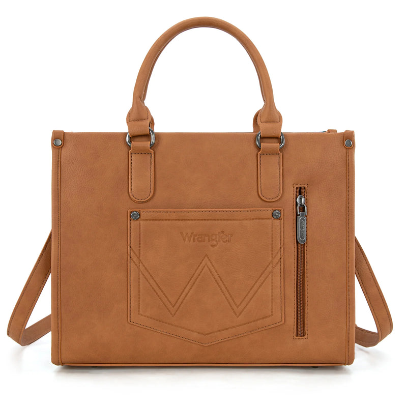 Load image into Gallery viewer, WG275-8120BR - Wrangler Sherpa Aztec Canvas Tote/Crossbody - Brown
