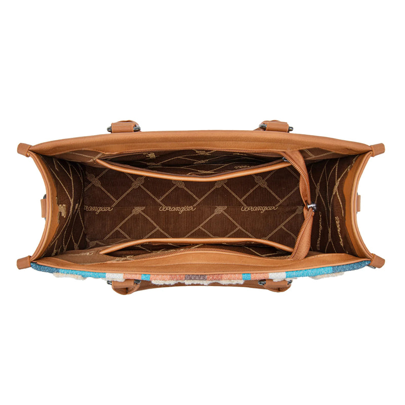 Load image into Gallery viewer, WG275-8120BR - Wrangler Sherpa Aztec Canvas Tote/Crossbody - Brown
