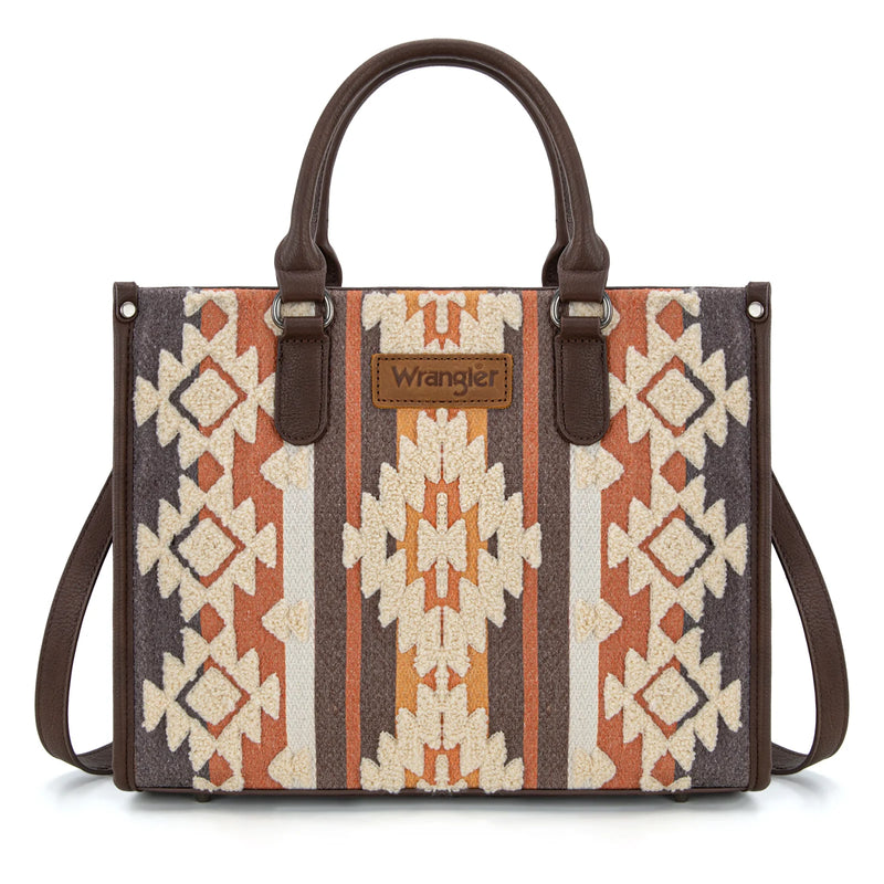 Load image into Gallery viewer, WG275-8120CF - Wrangler Sherpa Aztec Canvas Tote/Crossbody - Coffee
