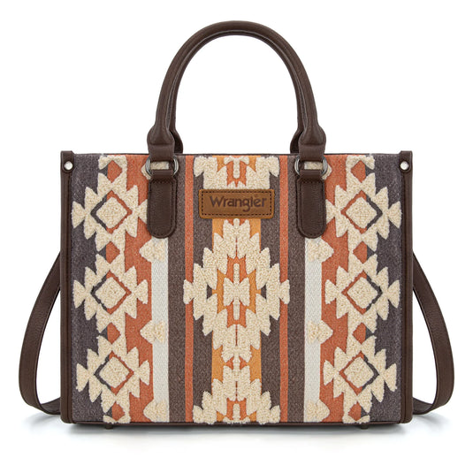 WG275-8120CF - Wrangler Sherpa Aztec Canvas Tote/Crossbody - Coffee