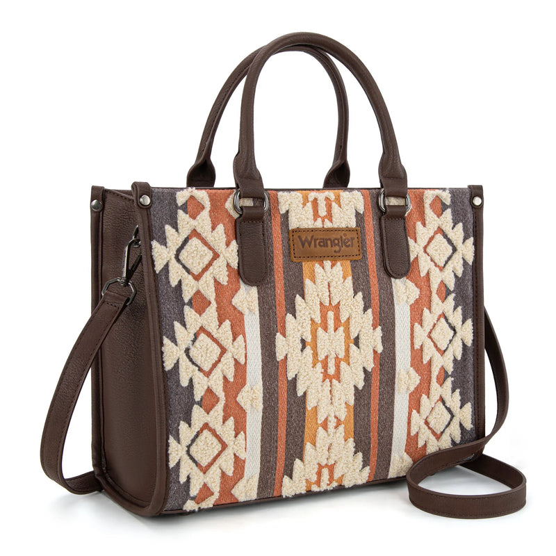 Load image into Gallery viewer, WG275-8120CF - Wrangler Sherpa Aztec Canvas Tote/Crossbody - Coffee
