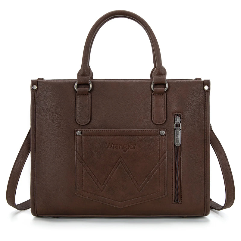 Load image into Gallery viewer, WG275-8120CF - Wrangler Sherpa Aztec Canvas Tote/Crossbody - Coffee
