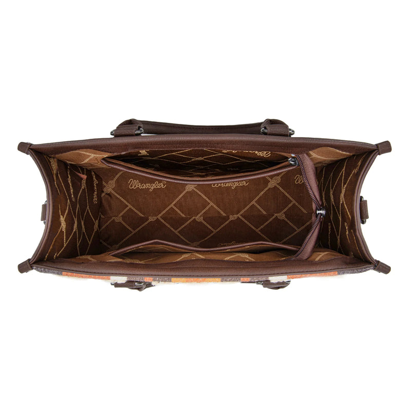 Load image into Gallery viewer, WG275-8120CF - Wrangler Sherpa Aztec Canvas Tote/Crossbody - Coffee
