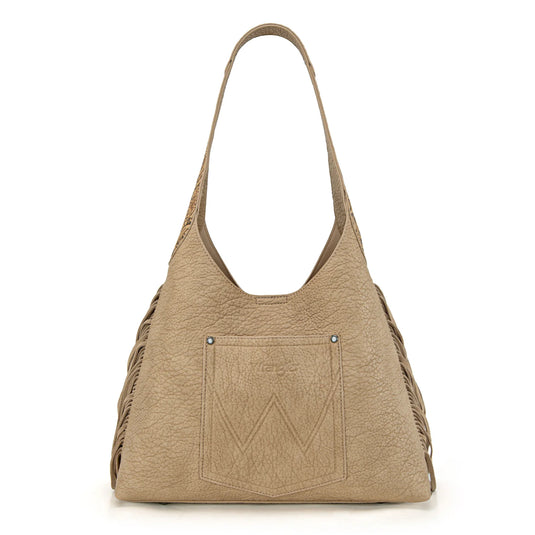 WG279-9182TN - Wrangler Fringe Floral Tooled Hobo Bag - Tan