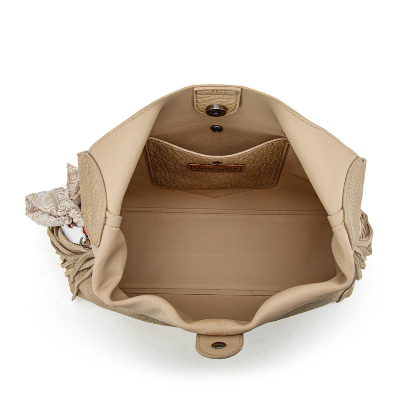 Load image into Gallery viewer, WG279-9182TN - Wrangler Fringe Floral Tooled Hobo Bag - Tan
