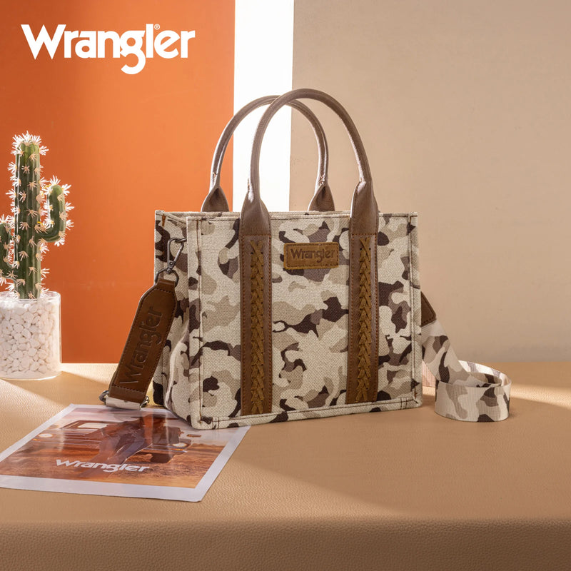 Load image into Gallery viewer, WG286-8120SBR - Wrangler Camo Print Concealed Carry Tote/Crossbody -Brown
