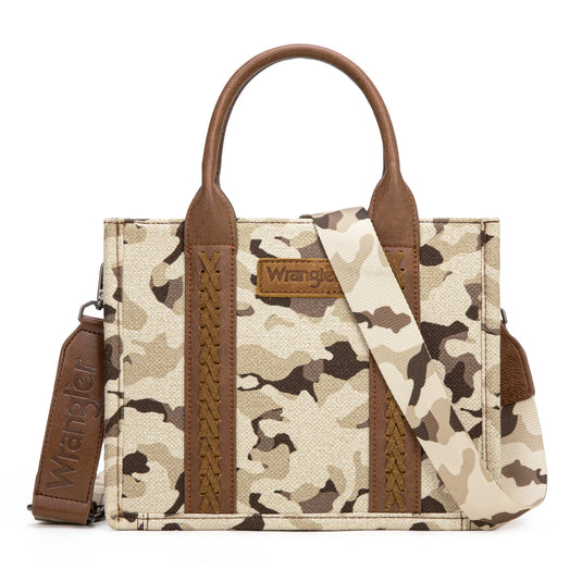 WG286-8120SBR - Wrangler Camo Print Concealed Carry Tote/Crossbody -Brown
